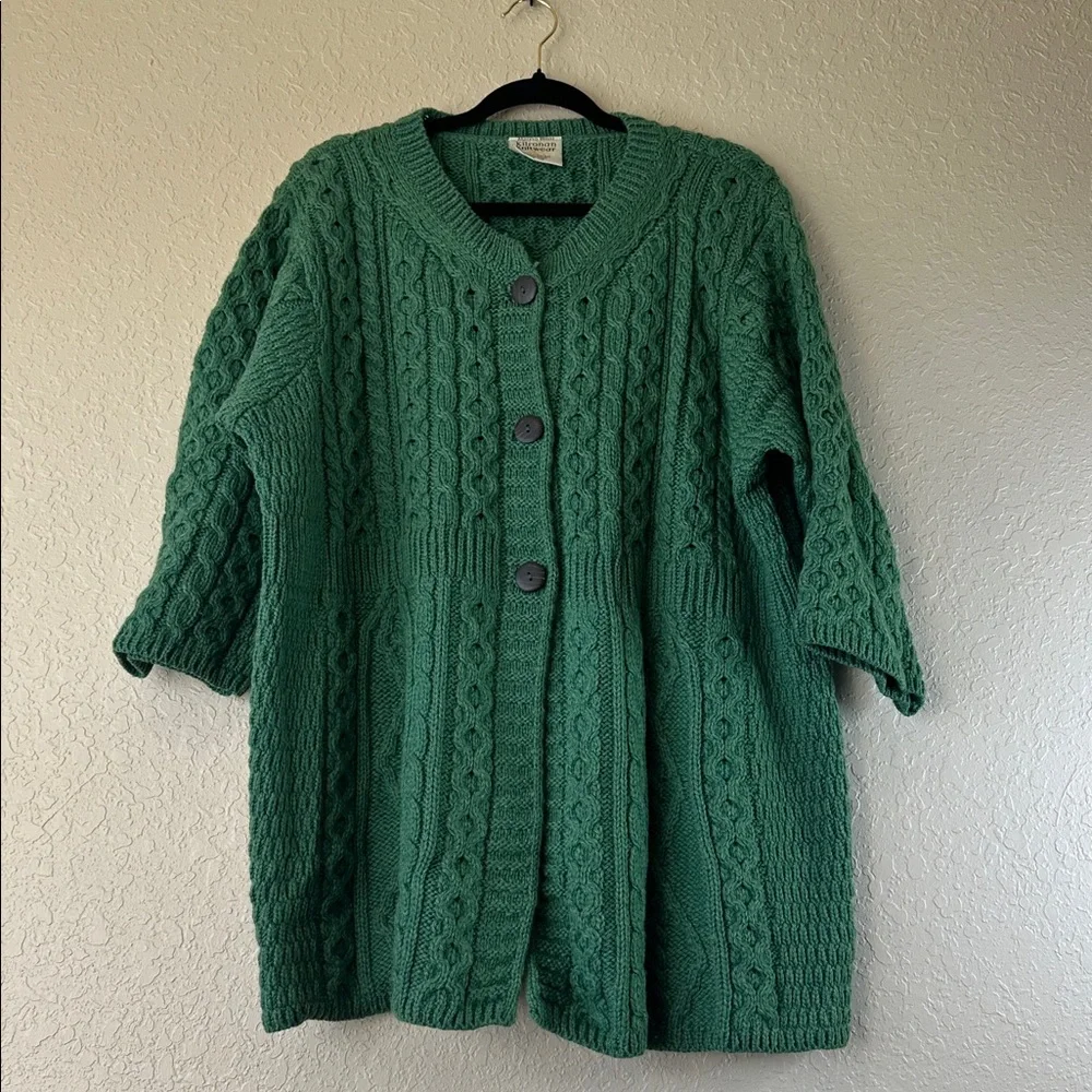 Irish Wool Cable Knit Green Cardigan Sweater - Picture 4 of 17